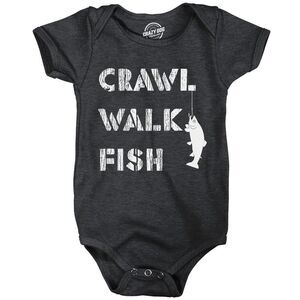 Crawl Walk Fish Baby Bodysuit Funny Sarcastic Fishing Jumper For Infants